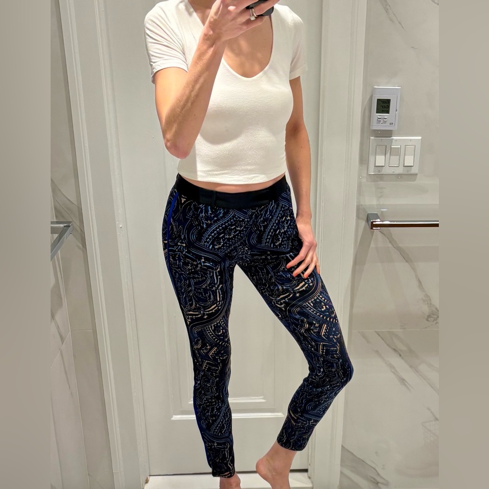 Nanette Lepore Blue and Black Fitted Stretchy Work Pants Stylish Pattern